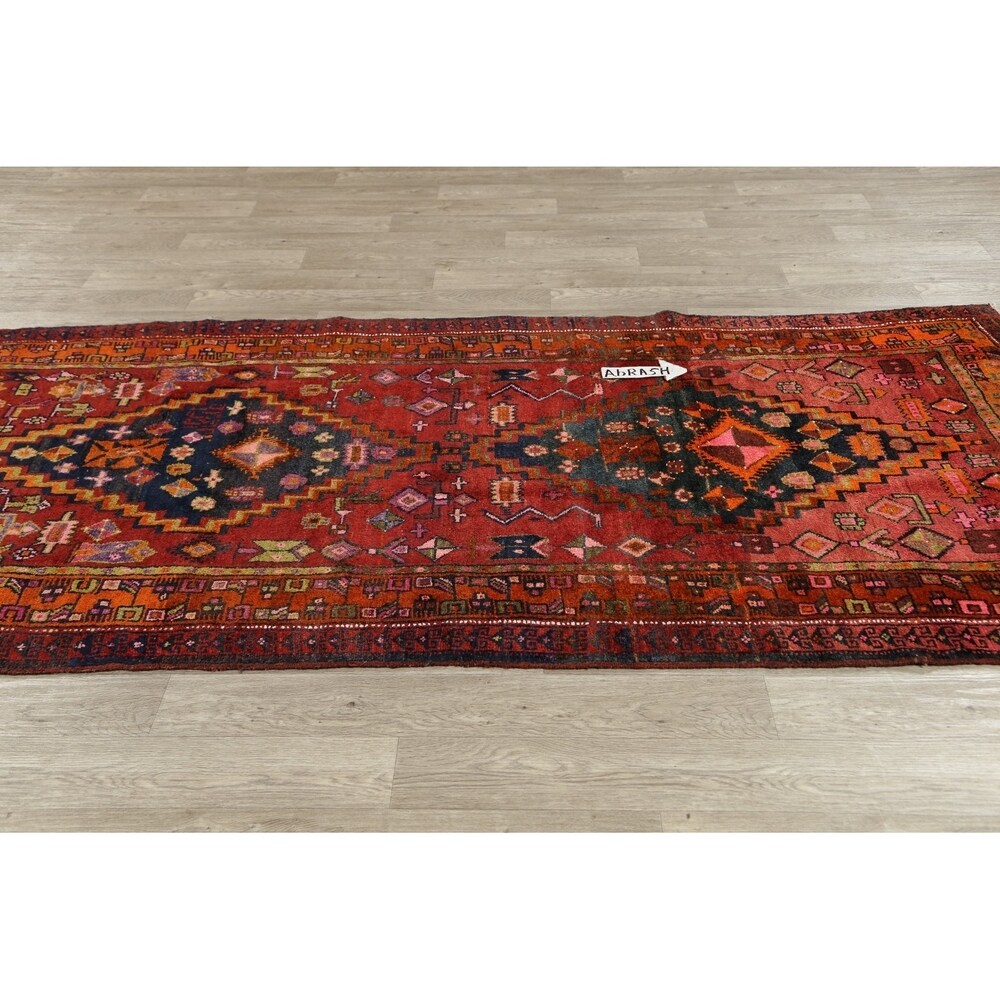 One of a Kind Heriz Geometric Hand-Knotted Wool Persian Oriental Rug - 9'1" x 4'4" Runner