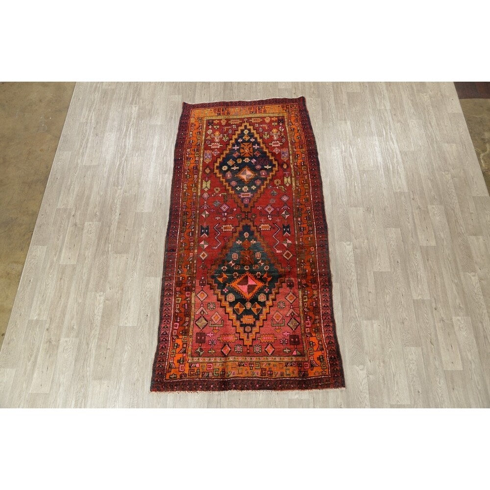 One of a Kind Heriz Geometric Hand-Knotted Wool Persian Oriental Rug - 9'1" x 4'4" Runner