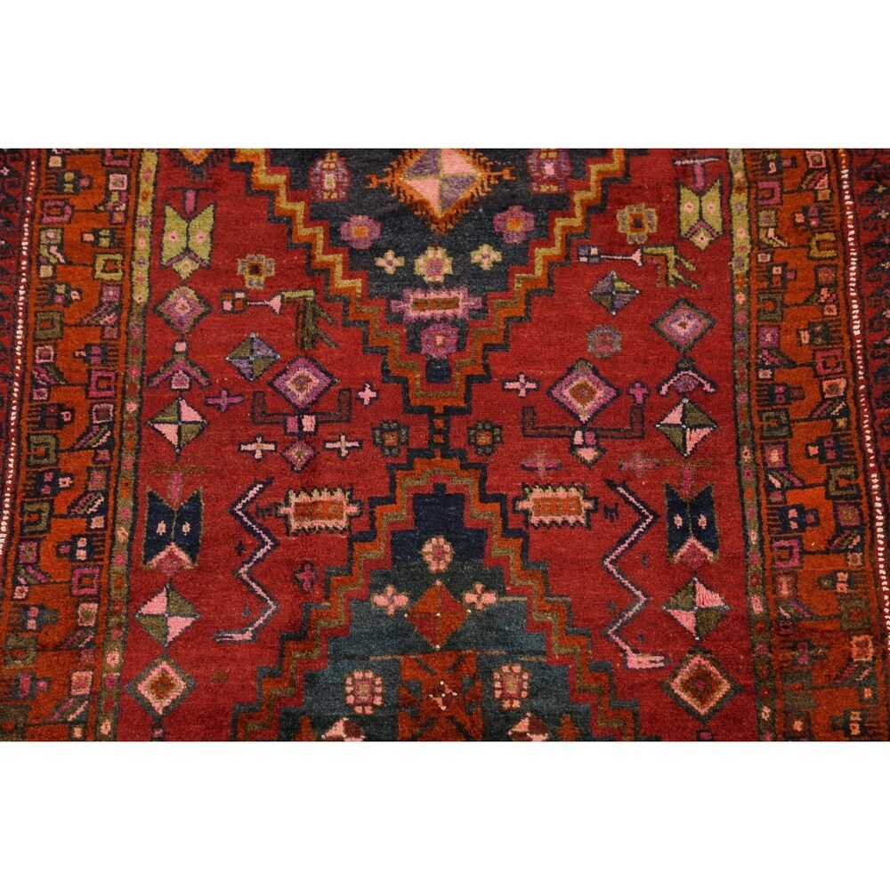 One of a Kind Heriz Geometric Hand-Knotted Wool Persian Oriental Rug - 9'1" x 4'4" Runner