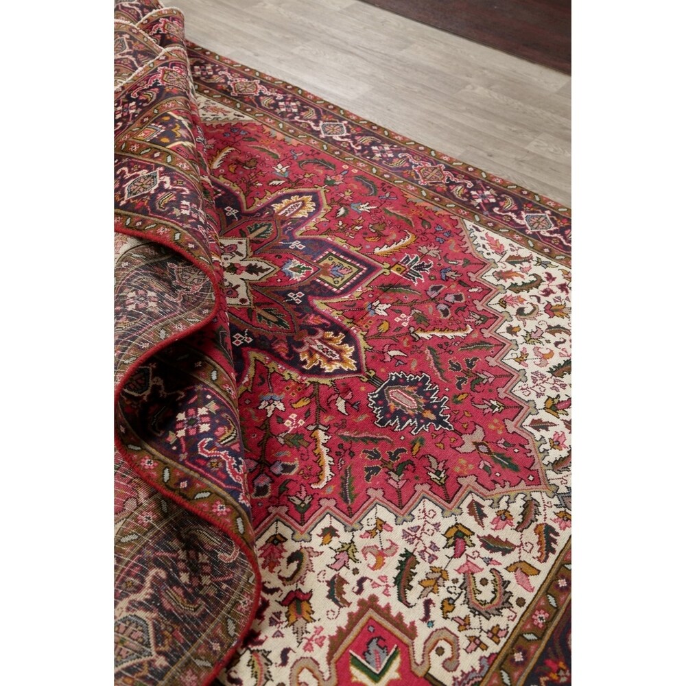 One of a Kind Heriz Geometric Handmade Wool Persian Oriental Area Rug - 9'1" x 6'5"