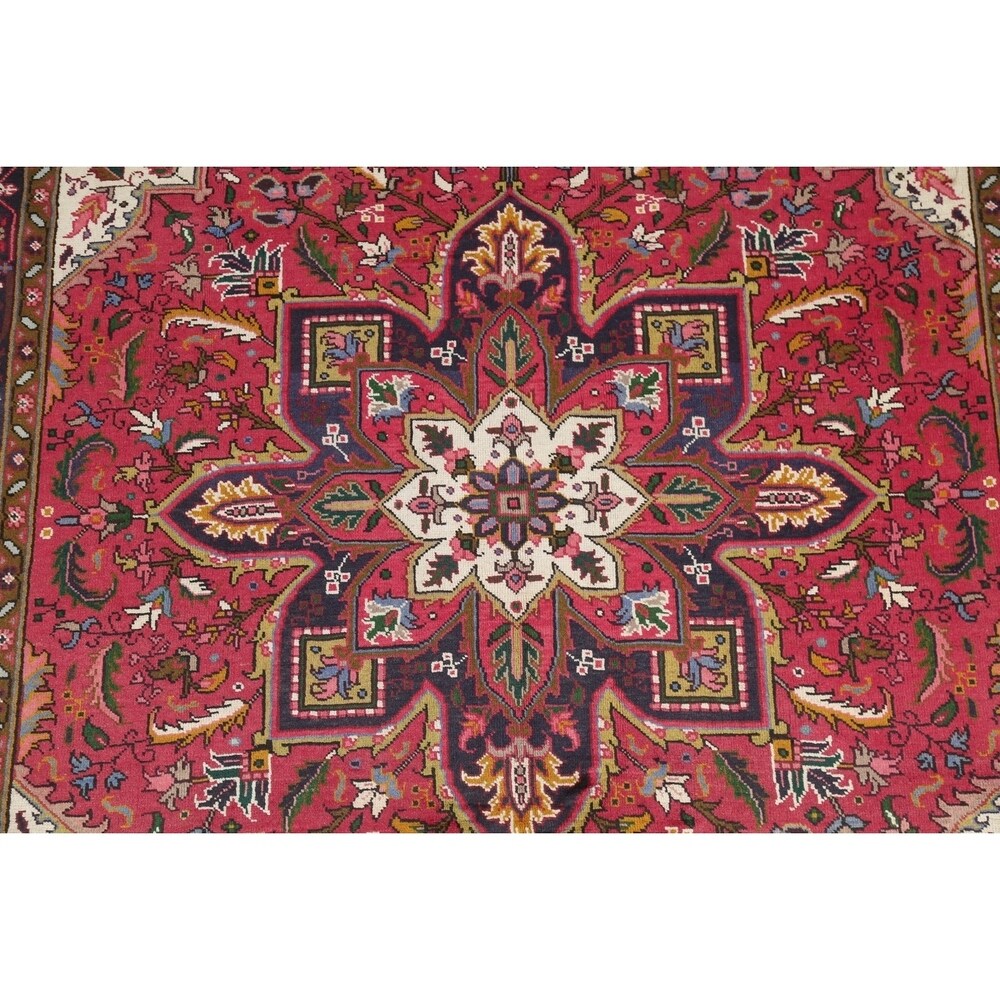One of a Kind Heriz Geometric Handmade Wool Persian Oriental Area Rug - 9'1" x 6'5"