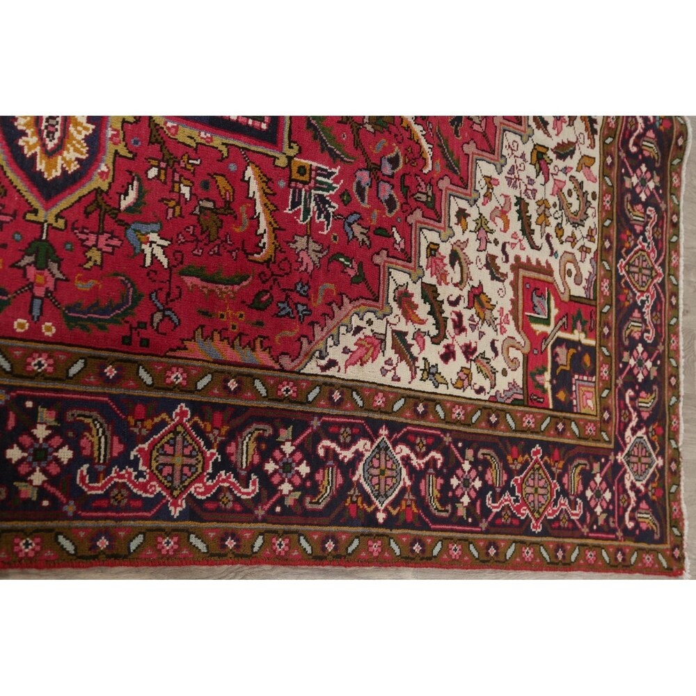 One of a Kind Heriz Geometric Handmade Wool Persian Oriental Area Rug - 9'1" x 6'5"