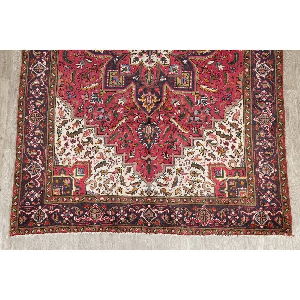 One of a Kind Heriz Geometric Handmade Wool Persian Oriental Area Rug - 9'1" x 6'5"