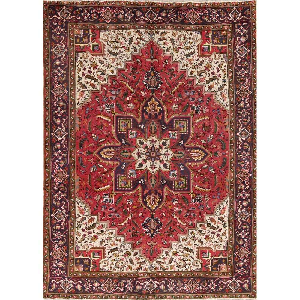 One of a Kind Heriz Geometric Handmade Wool Persian Oriental Area Rug - 9'1" x 6'5"