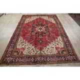 One of a Kind Heriz Geometric Handmade Wool Persian Oriental Area Rug - 9'1" x 6'5"