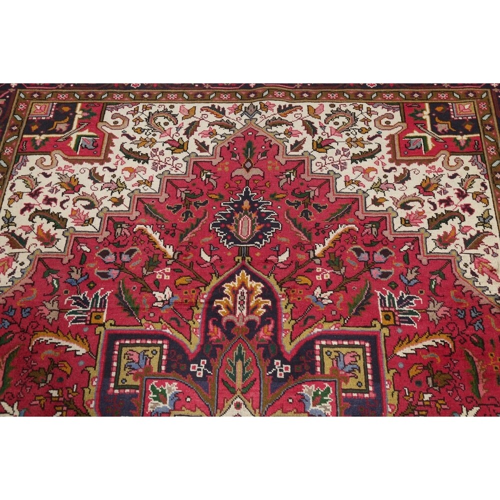 One of a Kind Heriz Geometric Handmade Wool Persian Oriental Area Rug - 9'1" x 6'5"