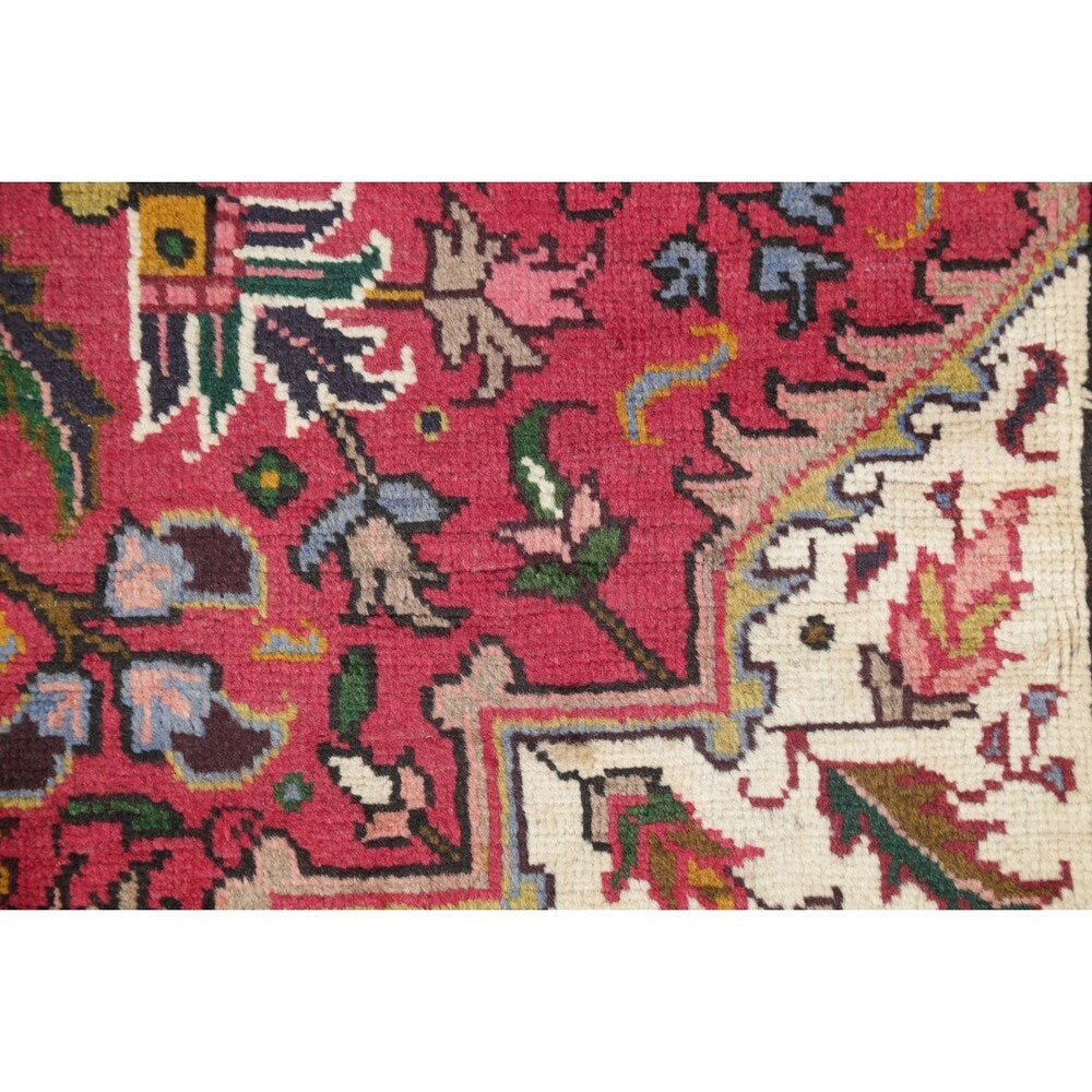 One of a Kind Heriz Geometric Handmade Wool Persian Oriental Area Rug - 9'1" x 6'5"