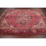 One of a Kind Heriz Geometric Handmade Wool Persian Oriental Area Rug - 9'11" x 7'4"