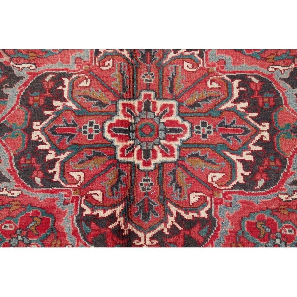 One of a Kind Heriz Geometric Handmade Wool Persian Oriental Area Rug - 9'11" x 7'4"