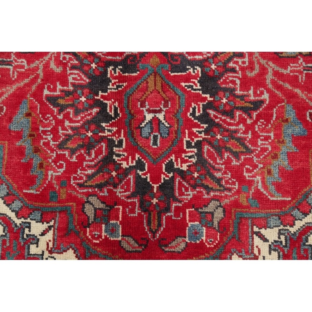 One of a Kind Heriz Geometric Handmade Wool Persian Oriental Area Rug - 9'11" x 7'4"