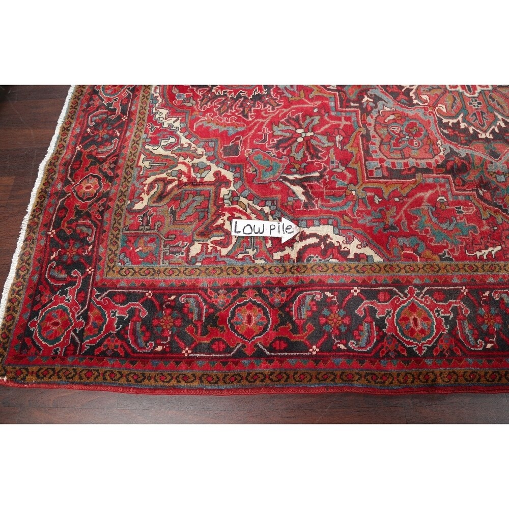 One of a Kind Heriz Geometric Handmade Wool Persian Oriental Area Rug - 9'11" x 7'4"