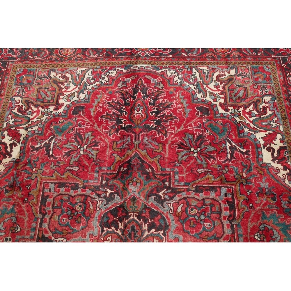 One of a Kind Heriz Geometric Handmade Wool Persian Oriental Area Rug - 9'11" x 7'4"