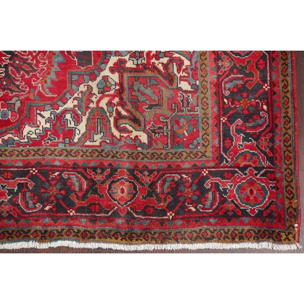 One of a Kind Heriz Geometric Handmade Wool Persian Oriental Area Rug - 9'11" x 7'4"