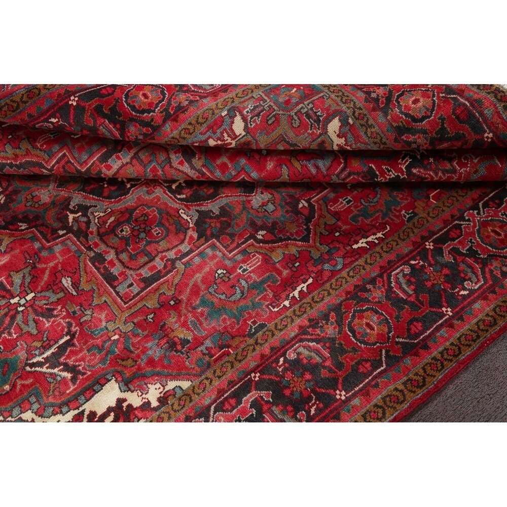 One of a Kind Heriz Geometric Handmade Wool Persian Oriental Area Rug - 9'11" x 7'4"