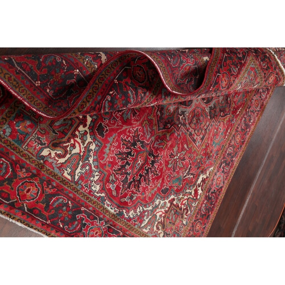 One of a Kind Heriz Geometric Handmade Wool Persian Oriental Area Rug - 9'11" x 7'4"