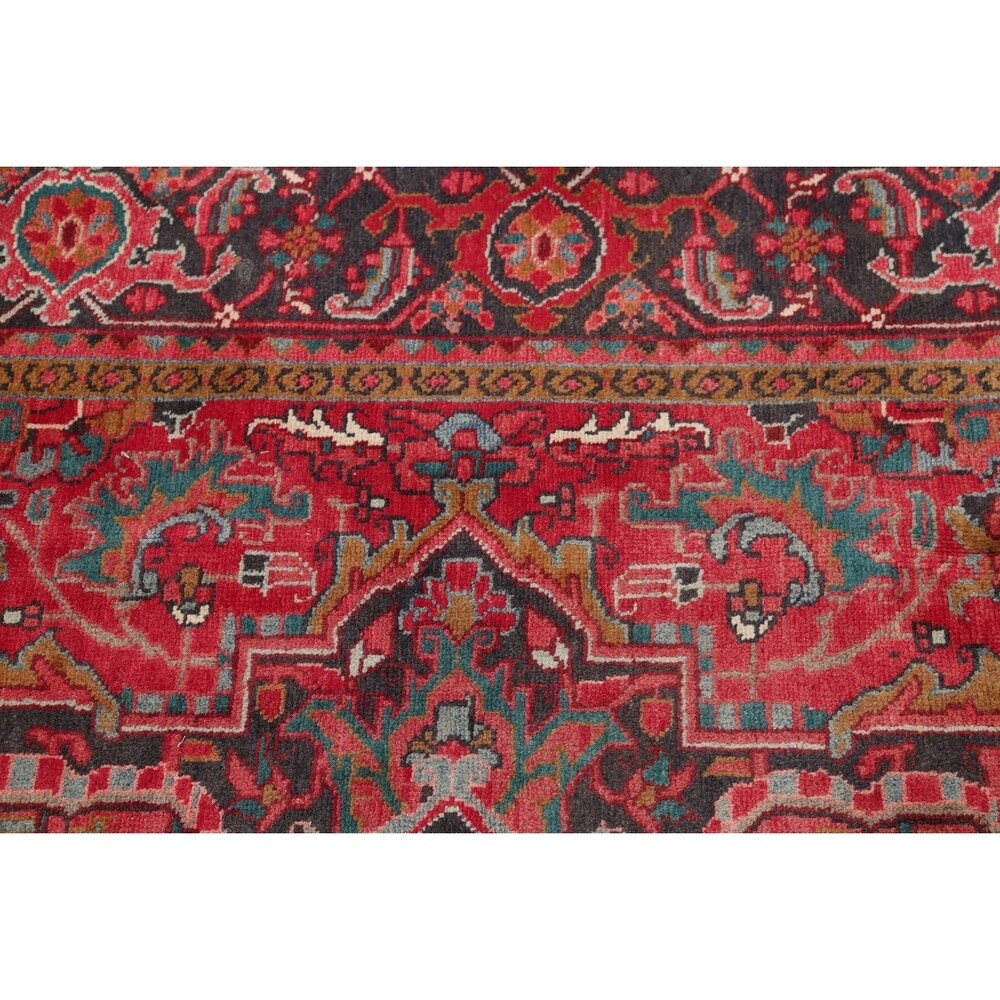 One of a Kind Heriz Geometric Handmade Wool Persian Oriental Area Rug - 9'11" x 7'4"