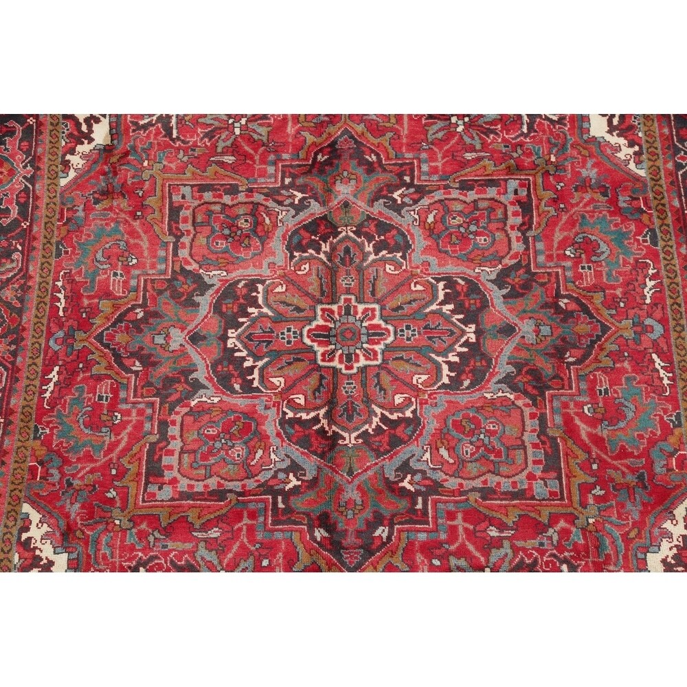 One of a Kind Heriz Geometric Handmade Wool Persian Oriental Area Rug - 9'11" x 7'4"