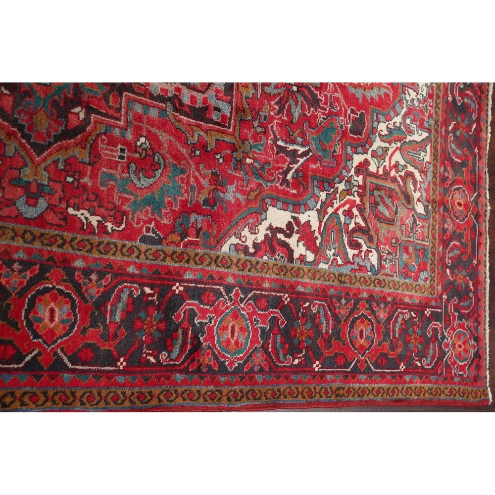 One of a Kind Heriz Geometric Handmade Wool Persian Oriental Area Rug - 9'11" x 7'4"