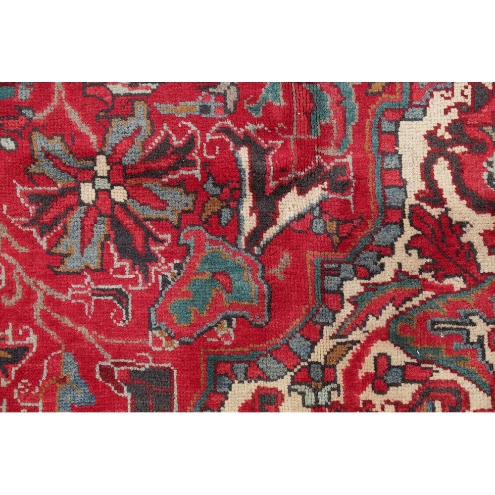 One of a Kind Heriz Geometric Handmade Wool Persian Oriental Area Rug - 9'11" x 7'4"