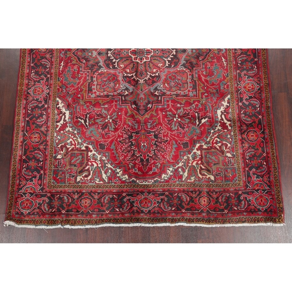 One of a Kind Heriz Geometric Handmade Wool Persian Oriental Area Rug - 9'11" x 7'4"