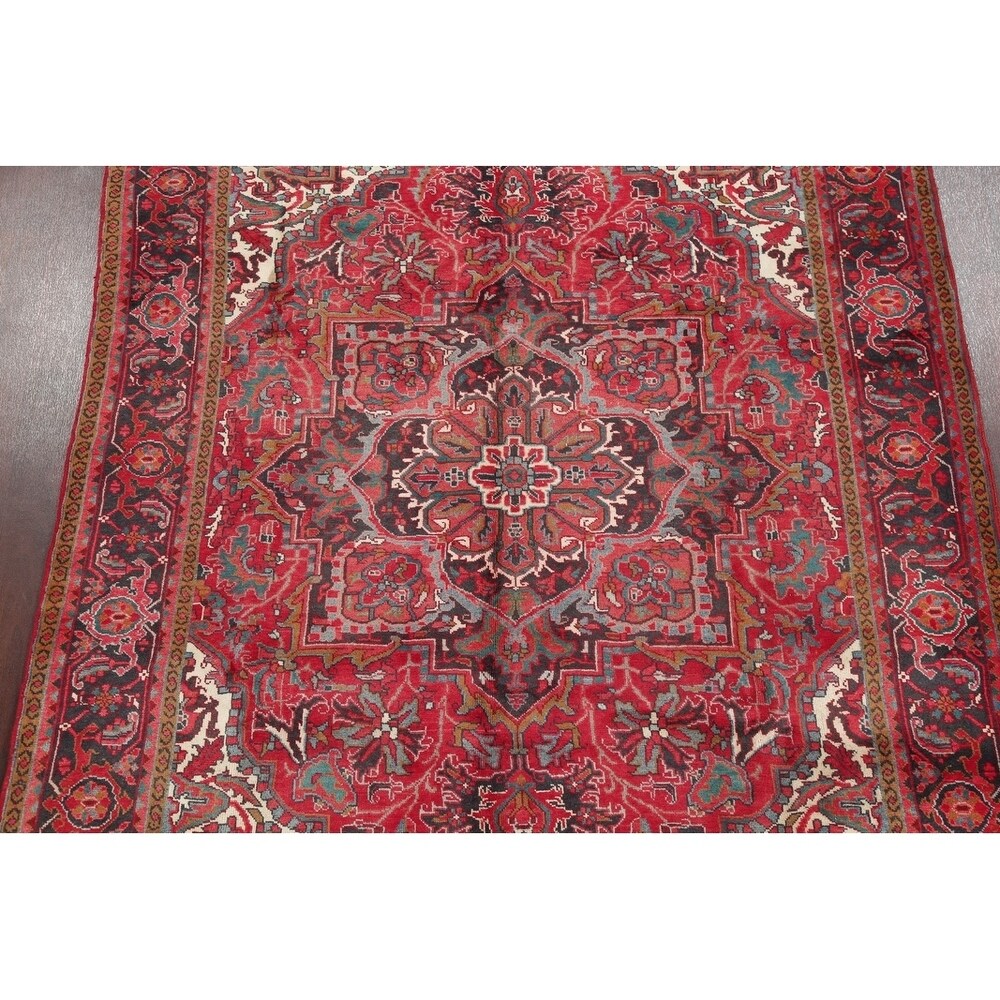 One of a Kind Heriz Geometric Handmade Wool Persian Oriental Area Rug - 9'11" x 7'4"