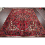 One of a Kind Heriz Geometric Handmade Wool Persian Oriental Area Rug - 9'11" x 7'4"