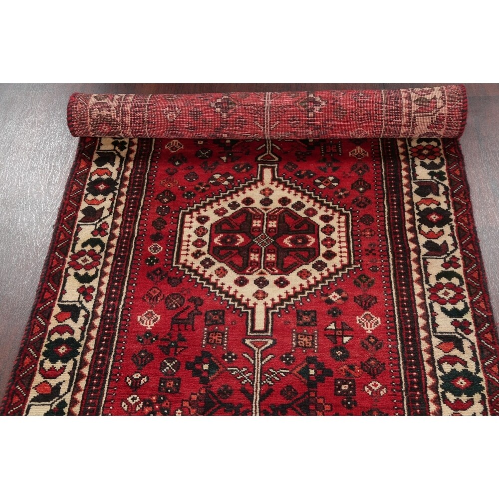 One of a Kind Shiraz Geometric Handmade Wool Persian Oriental Rug - 9'10" x 3'6" Runner