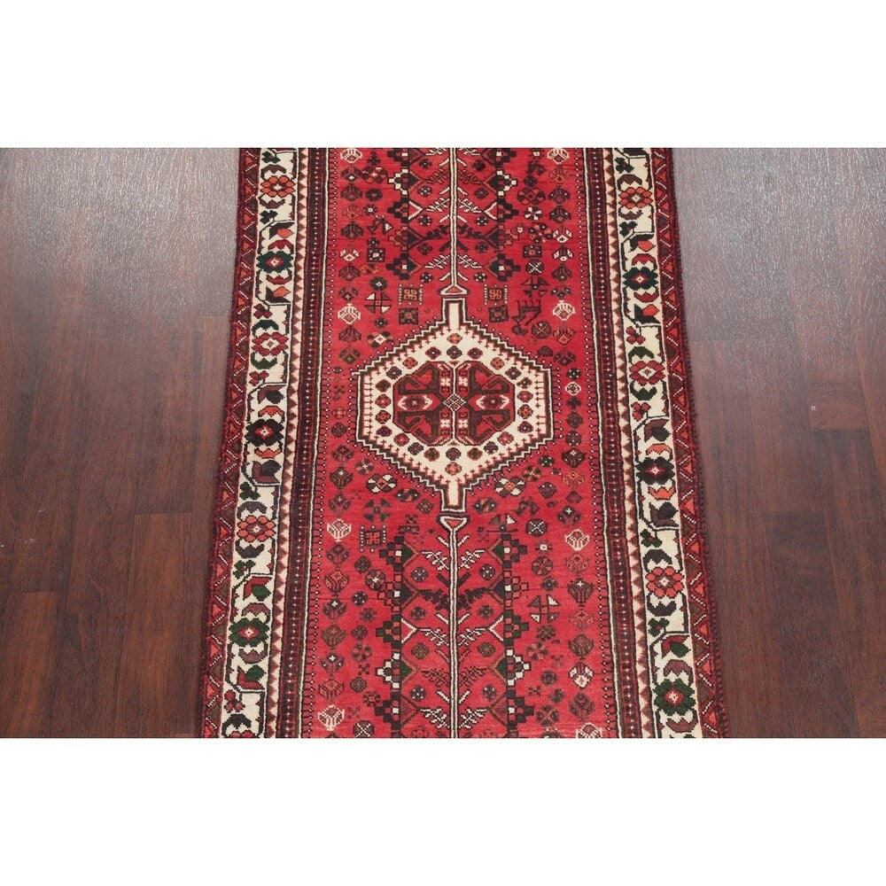 One of a Kind Shiraz Geometric Handmade Wool Persian Oriental Rug - 9'10" x 3'6" Runner