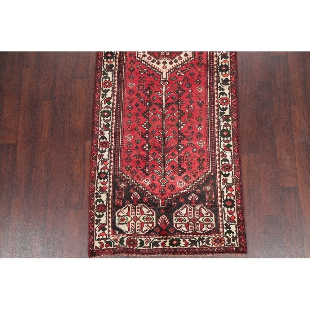 One of a Kind Shiraz Geometric Handmade Wool Persian Oriental Rug - 9'10" x 3'6" Runner