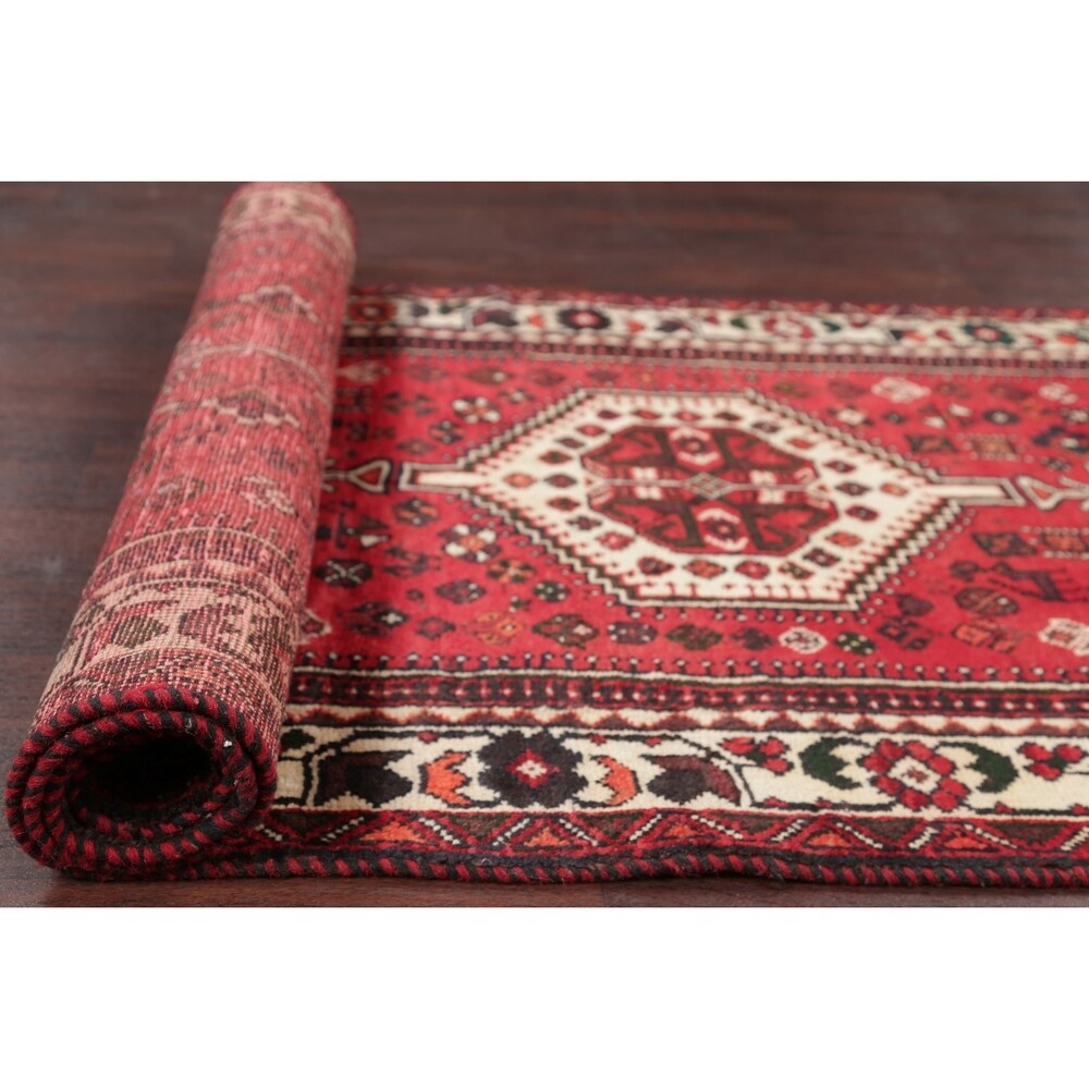 One of a Kind Shiraz Geometric Handmade Wool Persian Oriental Rug - 9'10" x 3'6" Runner