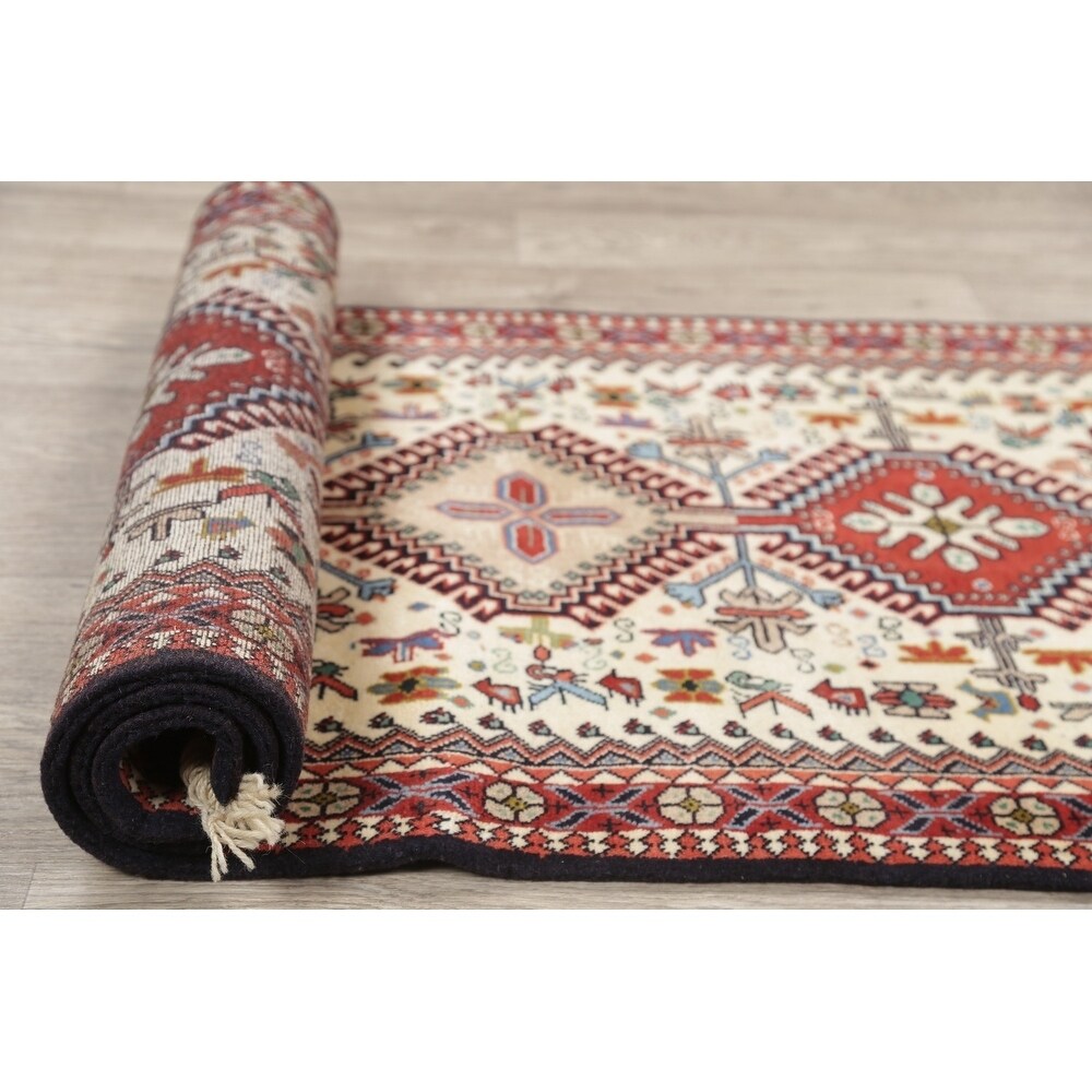 One of a Kind Yalameh Geometric Handmade Wool Persian Oriental Rug - 6'6" x 2'5" Runner