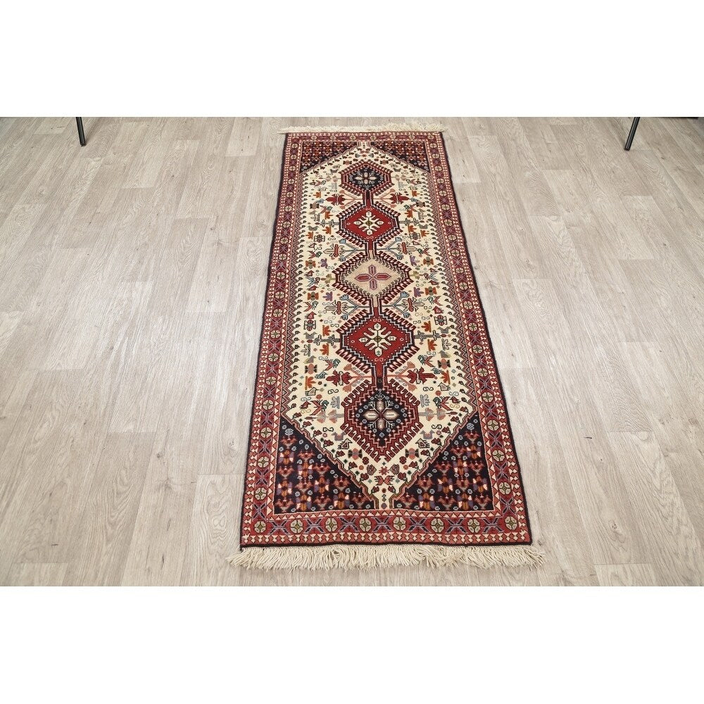 One of a Kind Yalameh Geometric Handmade Wool Persian Oriental Rug - 6'6" x 2'5" Runner