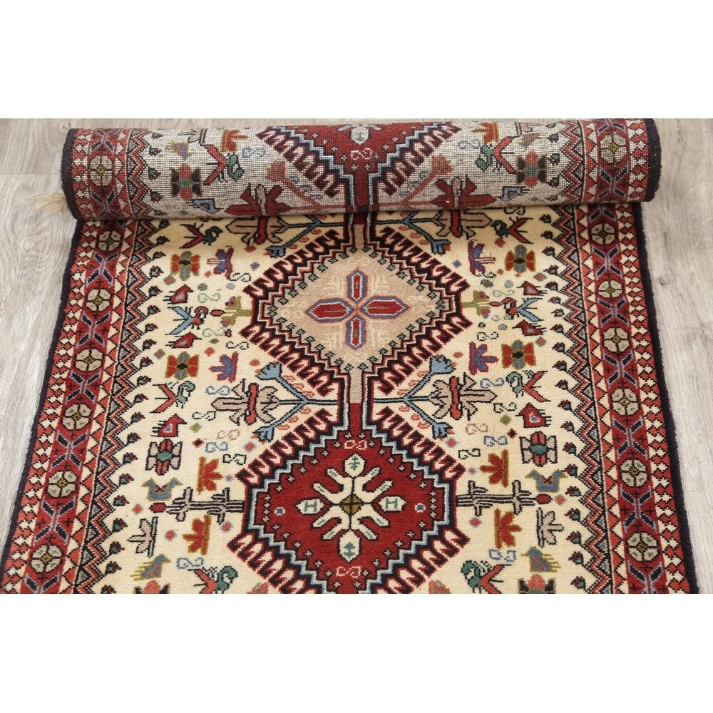 One of a Kind Yalameh Geometric Handmade Wool Persian Oriental Rug - 6'6" x 2'5" Runner