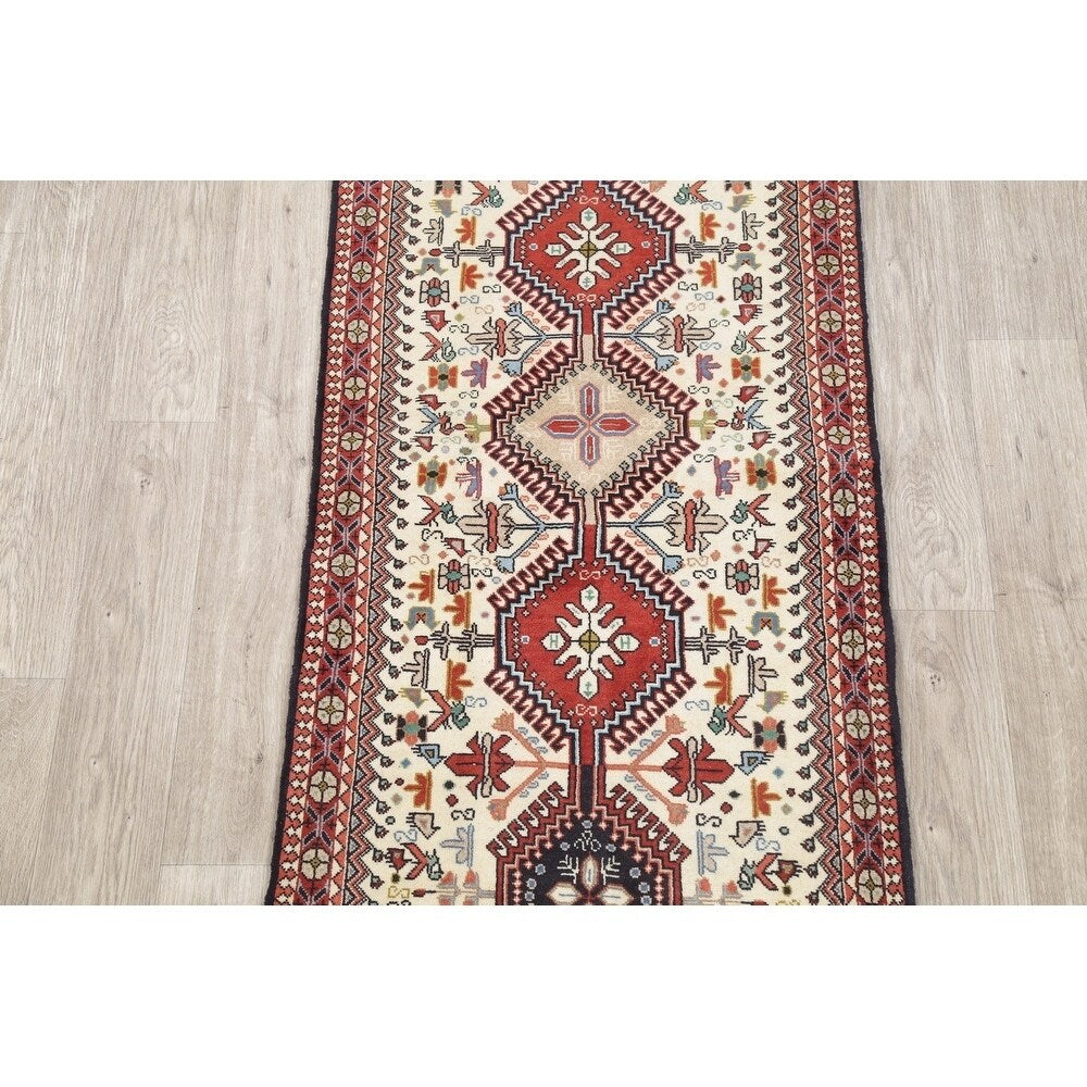 One of a Kind Yalameh Geometric Handmade Wool Persian Oriental Rug - 6'6" x 2'5" Runner