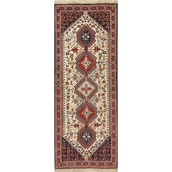 One of a Kind Yalameh Geometric Handmade Wool Persian Oriental Rug - 6'6" x 2'5" Runner