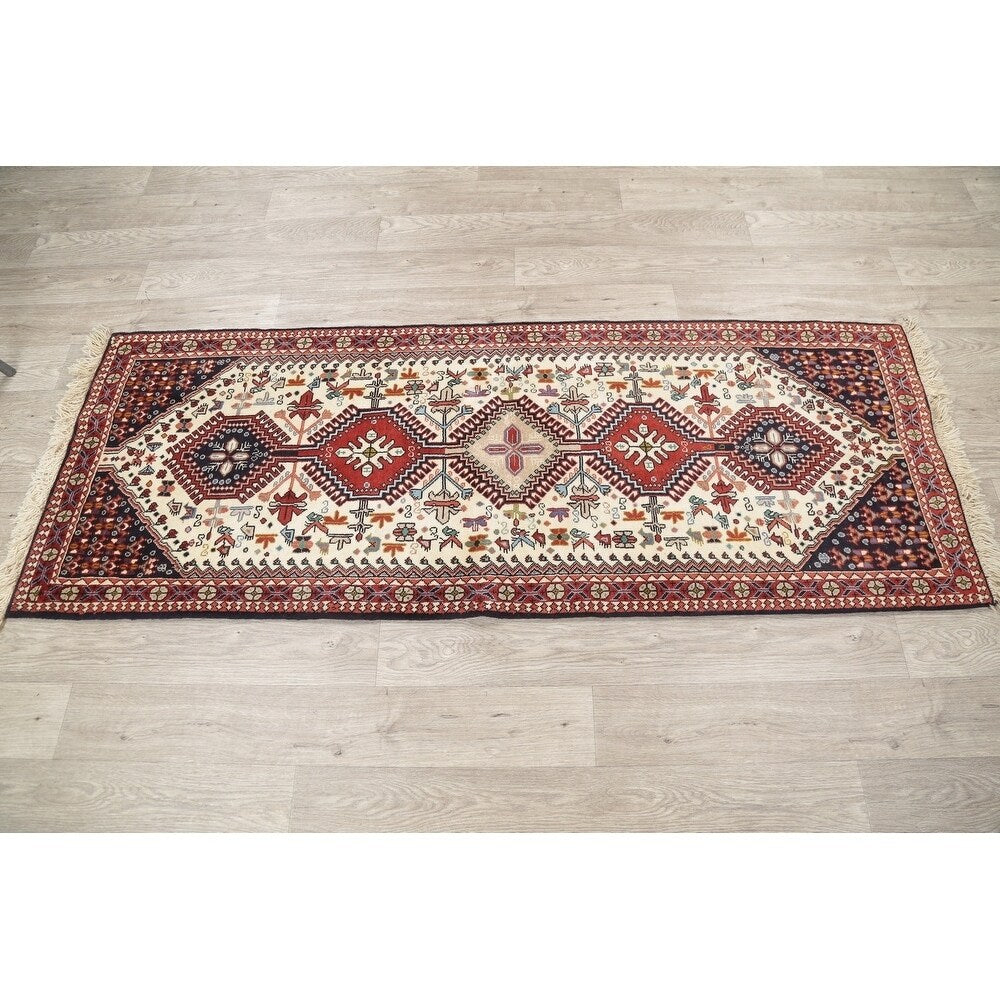 One of a Kind Yalameh Geometric Handmade Wool Persian Oriental Rug - 6'6" x 2'5" Runner