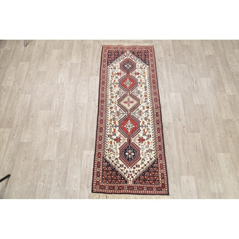 One of a Kind Yalameh Geometric Handmade Wool Persian Oriental Rug - 6'6" x 2'5" Runner