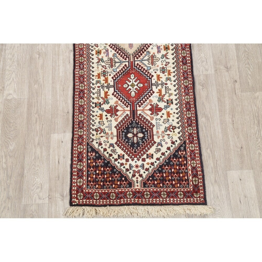 One of a Kind Yalameh Geometric Handmade Wool Persian Oriental Rug - 6'6" x 2'5" Runner