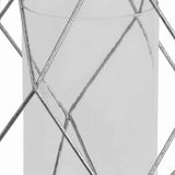 Open Geometric Design Metal Candle Holder with Glass Hurricane, Silver