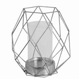 Open Geometric Design Metal Candle Holder with Glass Hurricane, Silver