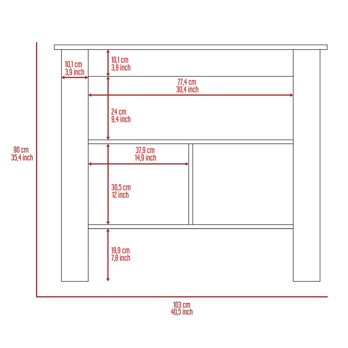 Open Kitchen Island,4 Legs, Three Shelves -White / Walnut