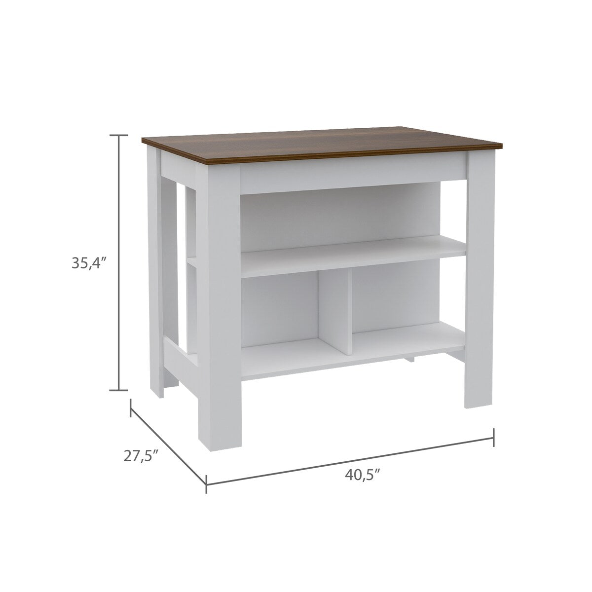 Open Kitchen Island,4 Legs, Three Shelves -White / Walnut