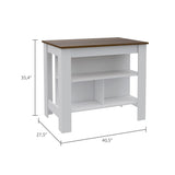 Open Kitchen Island,4 Legs, Three Shelves -White / Walnut