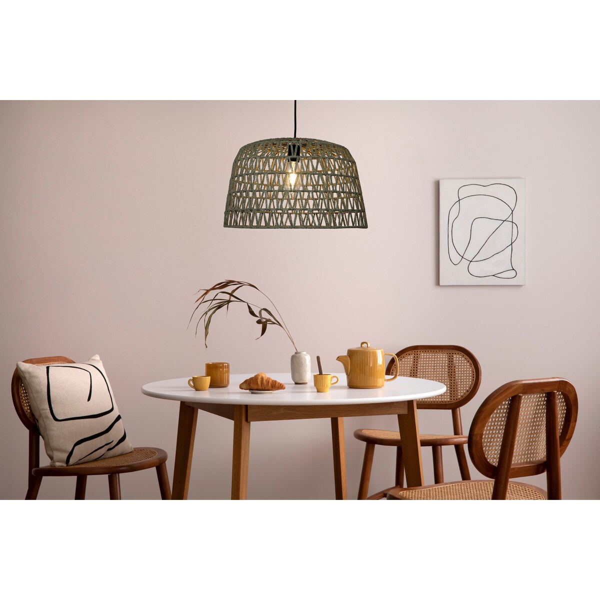 Open Weave Metal and Paper Rope Ceiling Light - 19.6"L x 19.6"W x 11.8"H