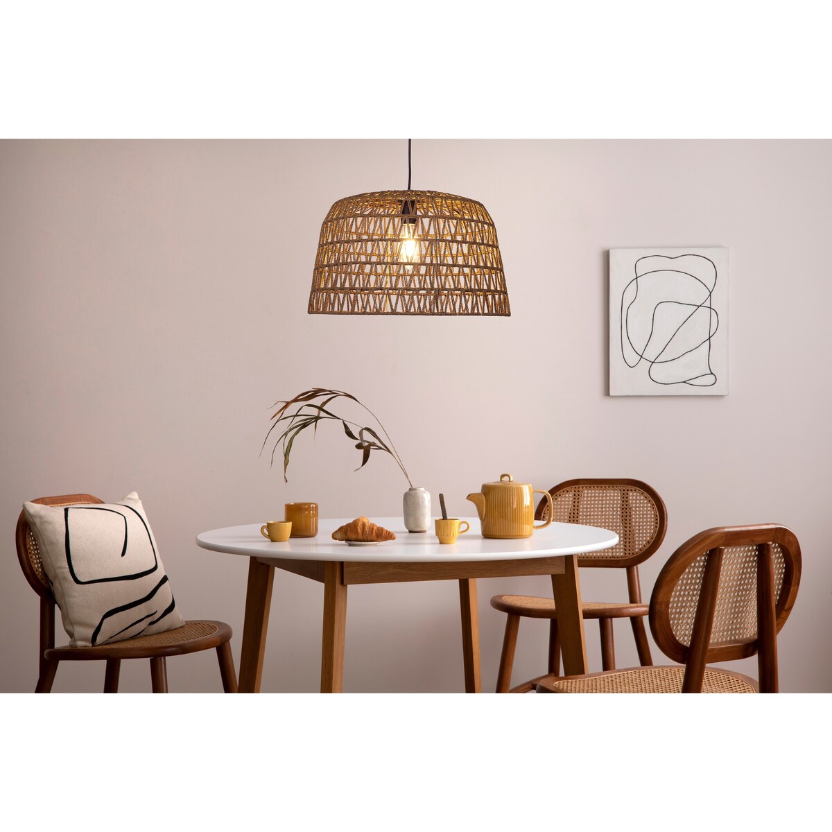 Open Weave Metal and Paper Rope Ceiling Light - 19.6"L x 19.6"W x 11.8"H