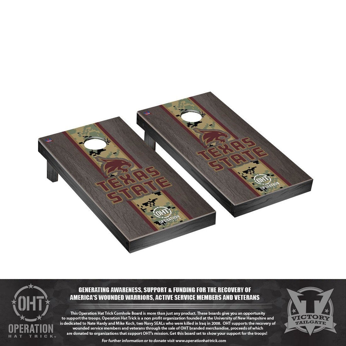 Operation Hat Trick Texas State Bobcats Onyx Cornhole Board Set