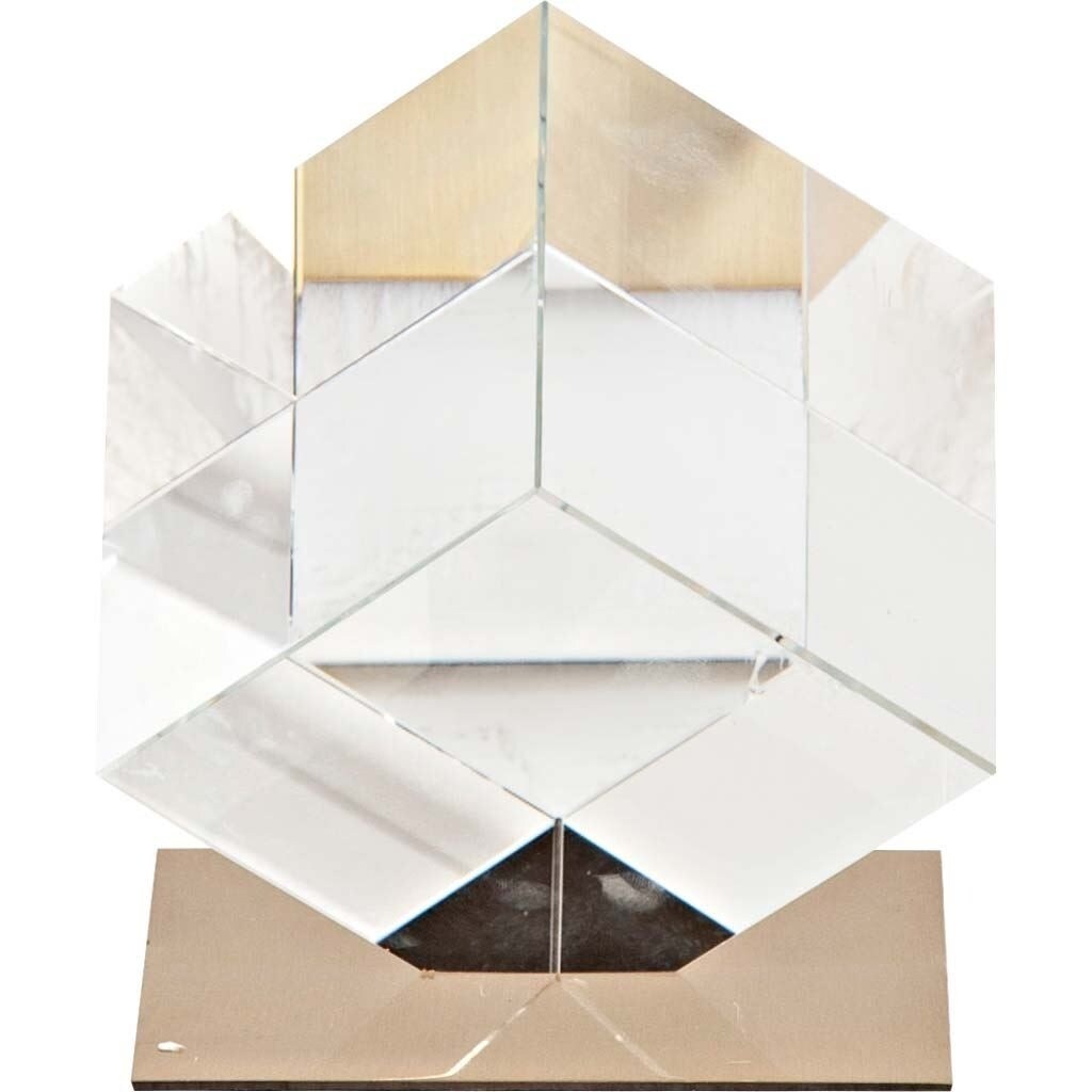 Optical Glass Cube and Gold Sculpture
