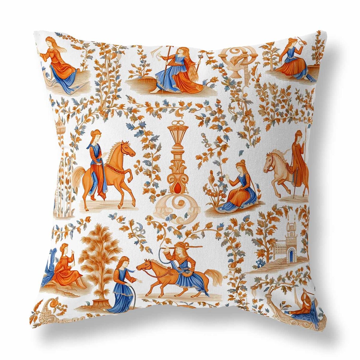 Orange And Blue Celestial Tangle Faux Suede Throw Pillow Zipper