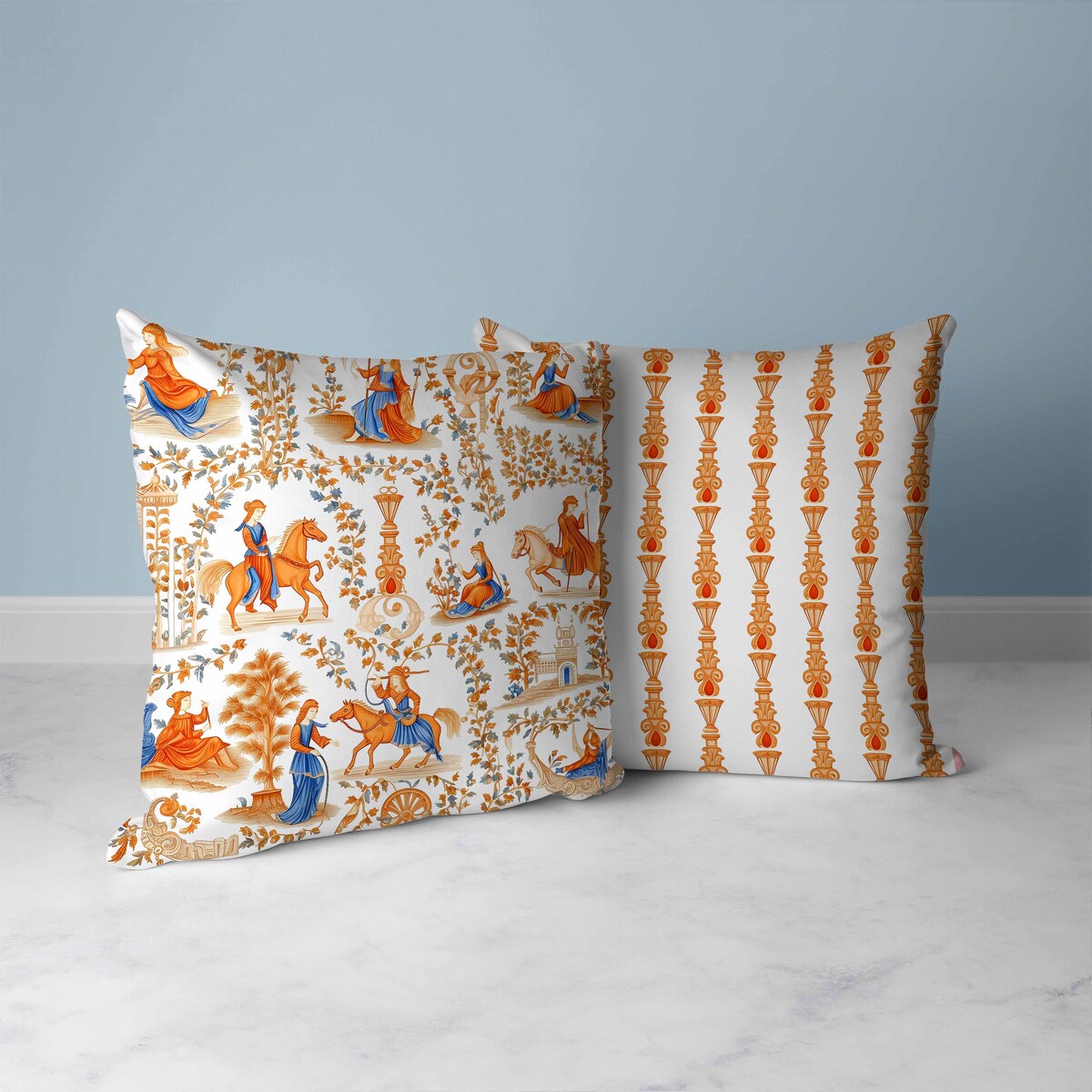 Orange And Blue Celestial Tangle Faux Suede Throw Pillow Zipper