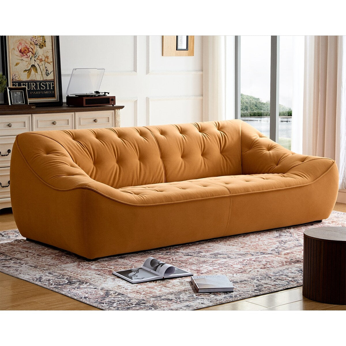 Orange Durable Fabric Sofa with Solid Wood Frame